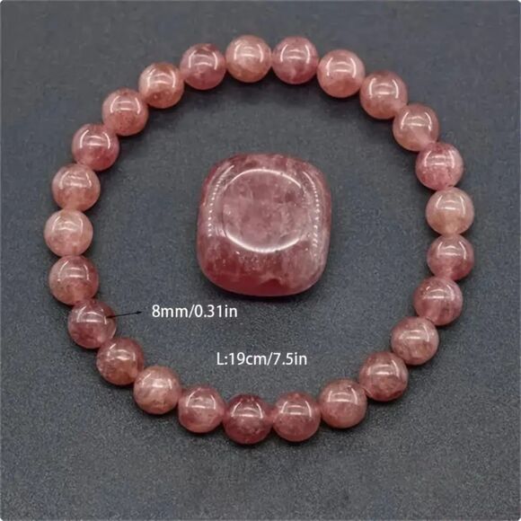 Strawberry Crystal Quartz Bracelet Natural Stone Handmade Stretch Healing Boho - Picture 2 of 4